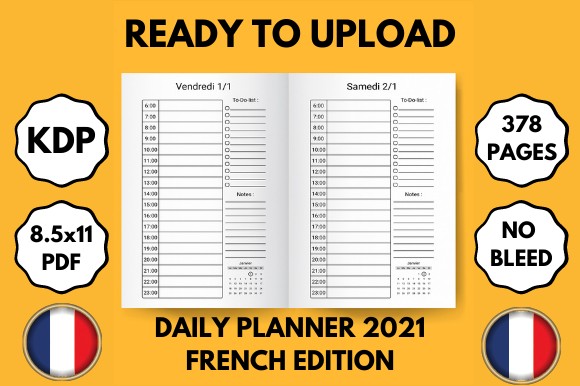 Daily Planner 2021 French 8.5x11 for Creative Design Projects
