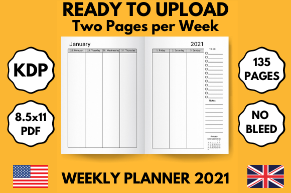 Weekly Planner 2021 – Ready to Upload for KDP and PDF Distribution